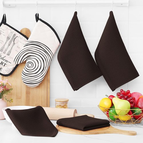 Homaxy Kitchen Dish Cloths - 100% Cotton Waffle Weave, Ultra Soft & Absorbent, 12x12 Inches, 8-Pack, Dark Brown