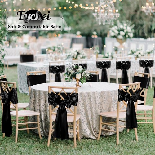 Black Satin Chair Sashes by [Brand Name] - Elegant 7x108 Inch Bows for Weddings & Events | 12 Pcs