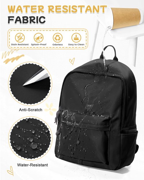BJLFS Small Black School Backpack for Girls Women Waterproof High School Book Bag Cute Backpack for Men Teens Boys, Lightweight Simple Middle School Back Pack Daypack Gift