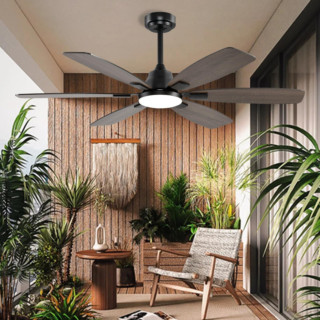 Ayaoty Ceiling Fans with Lights, 52 Inch Ceiling Fan with Light and Remote, 3CCT Dimmable, 6 Speed Reversible DC Motor,6 Blades Modern Brown Ceiling Fan for Bedroom, Indoor/Outdoor Use