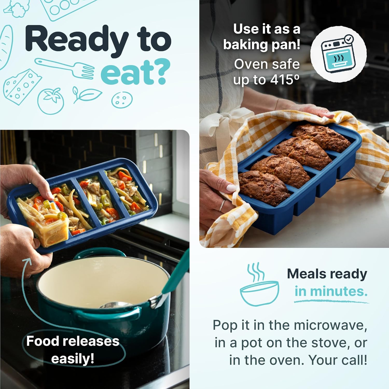 Souper Cubes Silicone Freezer Molds - Meal Prep Gift Set with 2 Tbsp, 1/2, 1 & 2 Cup Trays - Blueberry