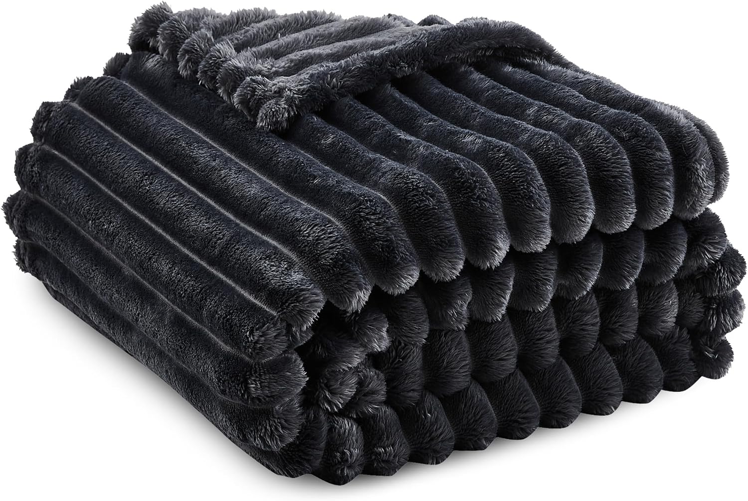 Skiennix Super Soft Queen Blanket - Premium Silky Flannel Fleece, 3D Striped Jacquard Design, 90x90 Inches | Dark Grey