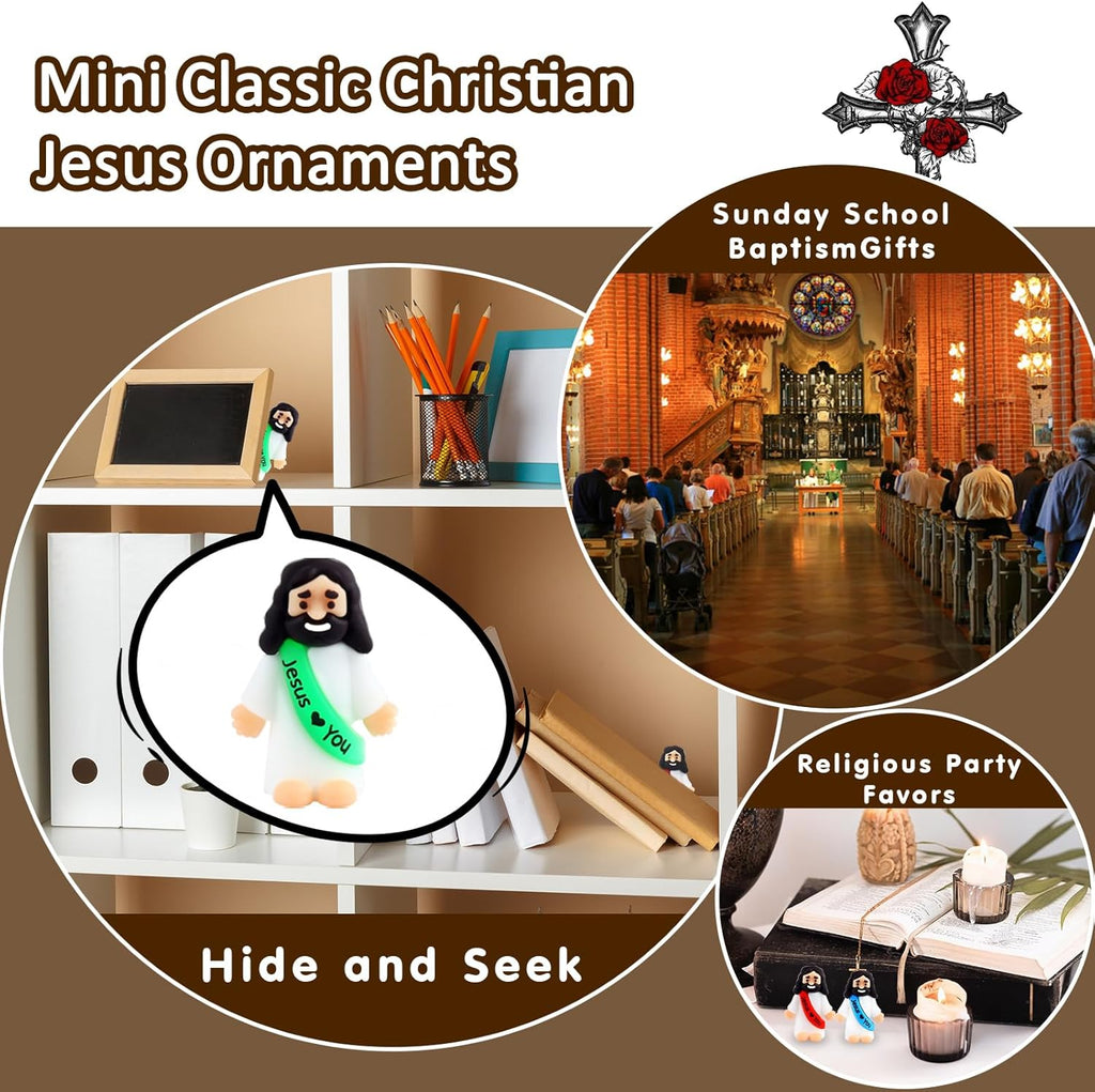URSKYTOUS Mini Jesus Figurines - 25Pcs Rubber Saints for Easter Egg Stuffers & Baptism Gifts