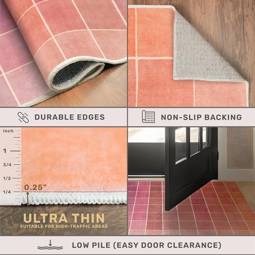 **Skiennix Ombre Pink and Orange Area Rug - Washable Non-Slip Design for Living Room | 5x7 Size**