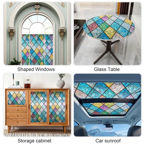 Countewol Rainbow Privacy Window Film Stained Glass Window Film That is Adhesive-Free, Residue-Free, Reusable, and Easy to Install with Tools. (Rainbow, 35.4 X 157.4 in)