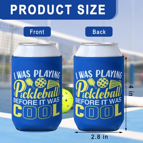Xumbtvs Pickleball Themed Can Cooler, 12 Pcs Insulator Neoprene Beer Cans Sleeve for Party Decorations Favor Supplies, Funny Pickleball Gifts Accessories for Women Men
