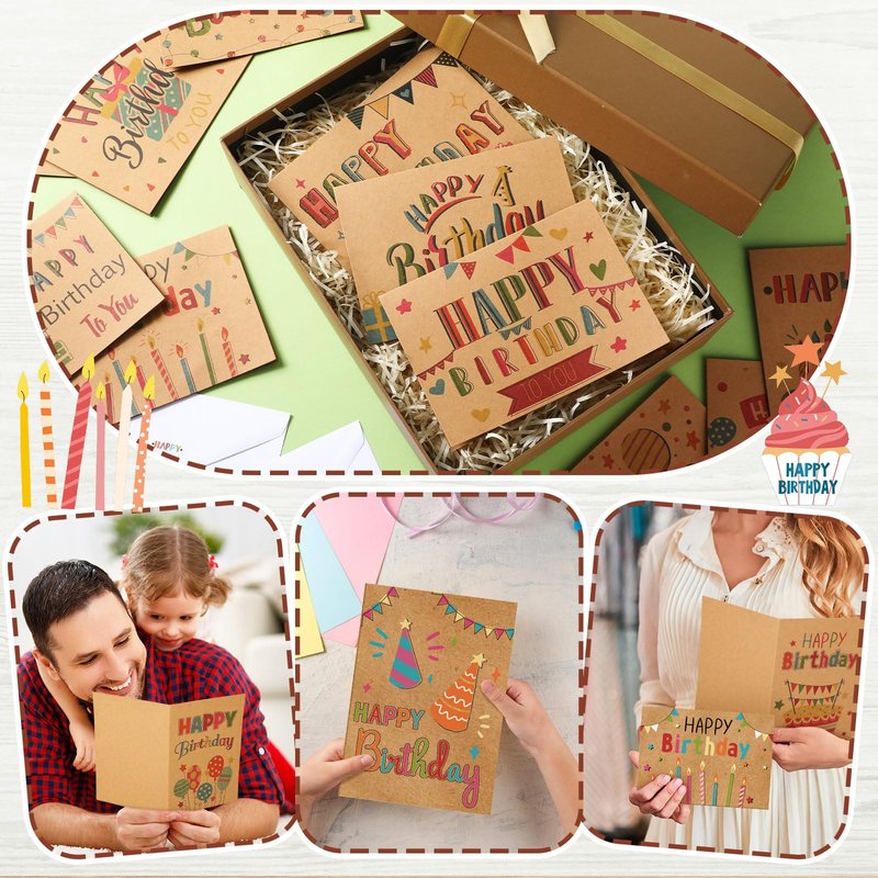 Lemosae 200 Set Unique Happy Birthday Card Bulk with Envelope and Sticker Blank Greeting Card Large 5 x 7 Inch Suitable for Office Kids Women Men, 20 Styles(Retro Style)