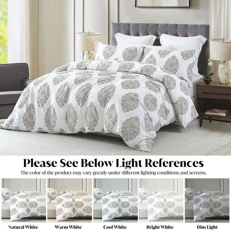 Y-PLWOMEN Duvet Cover King - 100% Cotton King Duvet Cover King Size, Damask Printed Duvet Cover, Ultra Soft and Breathable Bedding Duvet Covers for All Season, 104"x90", No Comforter