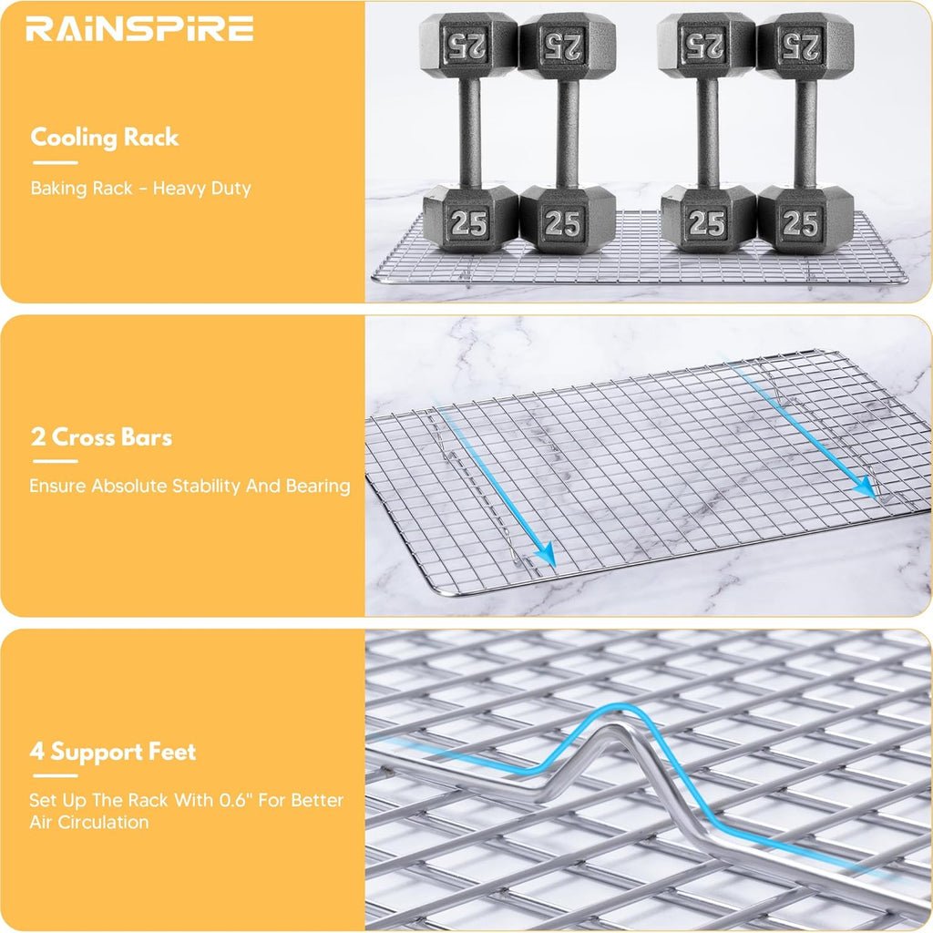 Rainspire Stainless Steel Cooling Rack - Heavy Duty Oven Safe Baking Rack | Fits Quarter Sheet Pan (8.5" x 12")