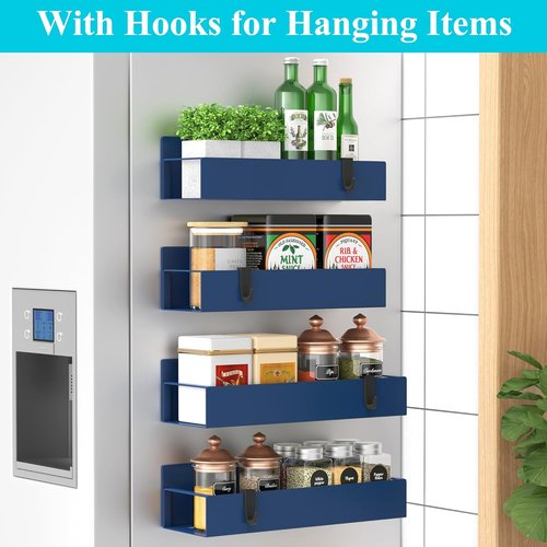 HuggieGems Magnetic Spice Rack Organizer - 4 Pack Royal Blue for Refrigerator & Oven Storage