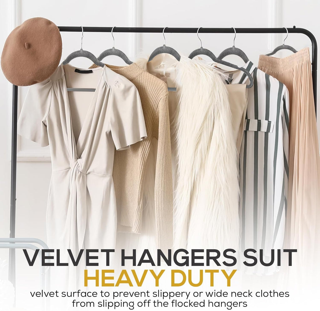 Techzoo Premium Velvet Hangers - 50 Pack Ultra Thin Non-Slip Adult Suit Hangers | Space-Saving Gray Design