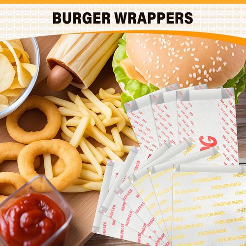 Honoson 300 Pcs Proof Food Wrappers Hamburger, Cheeseburger and Hot Dog Bags Disposable Foil Paper Hot Dog Sleeves for Fast Food and Truck BBQ Foil Paper Supply for Themed Party Event