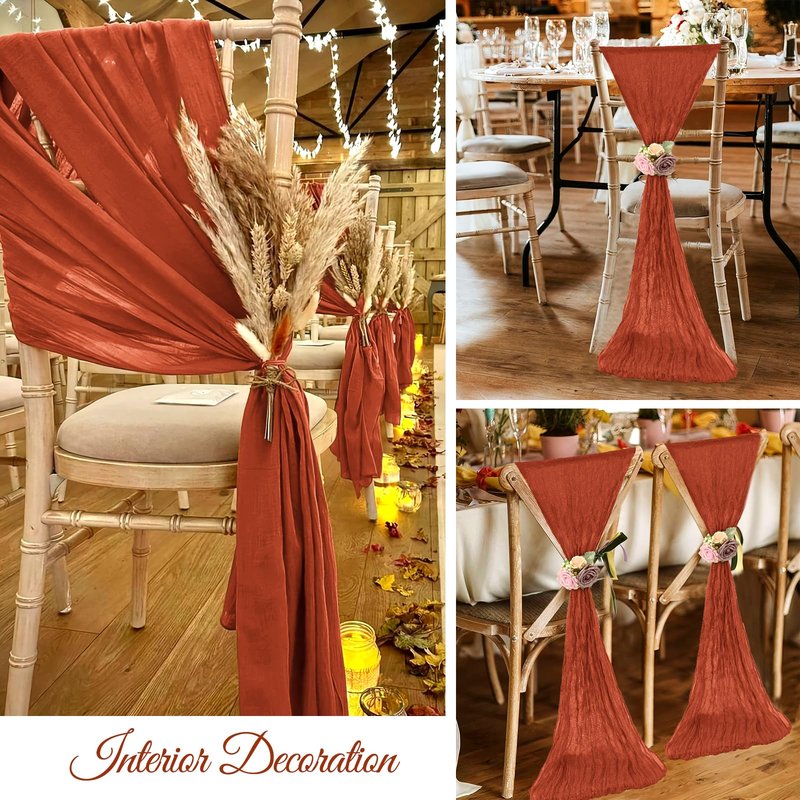 REWOMC 36 Pcs Terracotta Cheesecloth Chair Sashes, 16 x 108 inch Gauze Fabric Washable Chair Sashes Bows Designed for Aisle Decorations Universal Chair Cover Decor for Wedding Reception Party Banquet