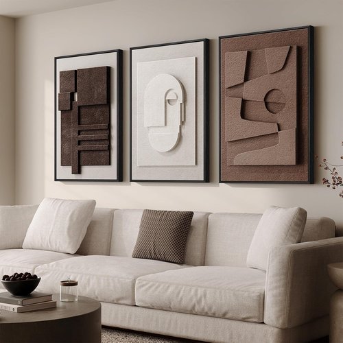 Large 3D Textured Framed Abstract Wall Art by [Brand Name] - Modern Minimalist Geometric Design | 24x36 In