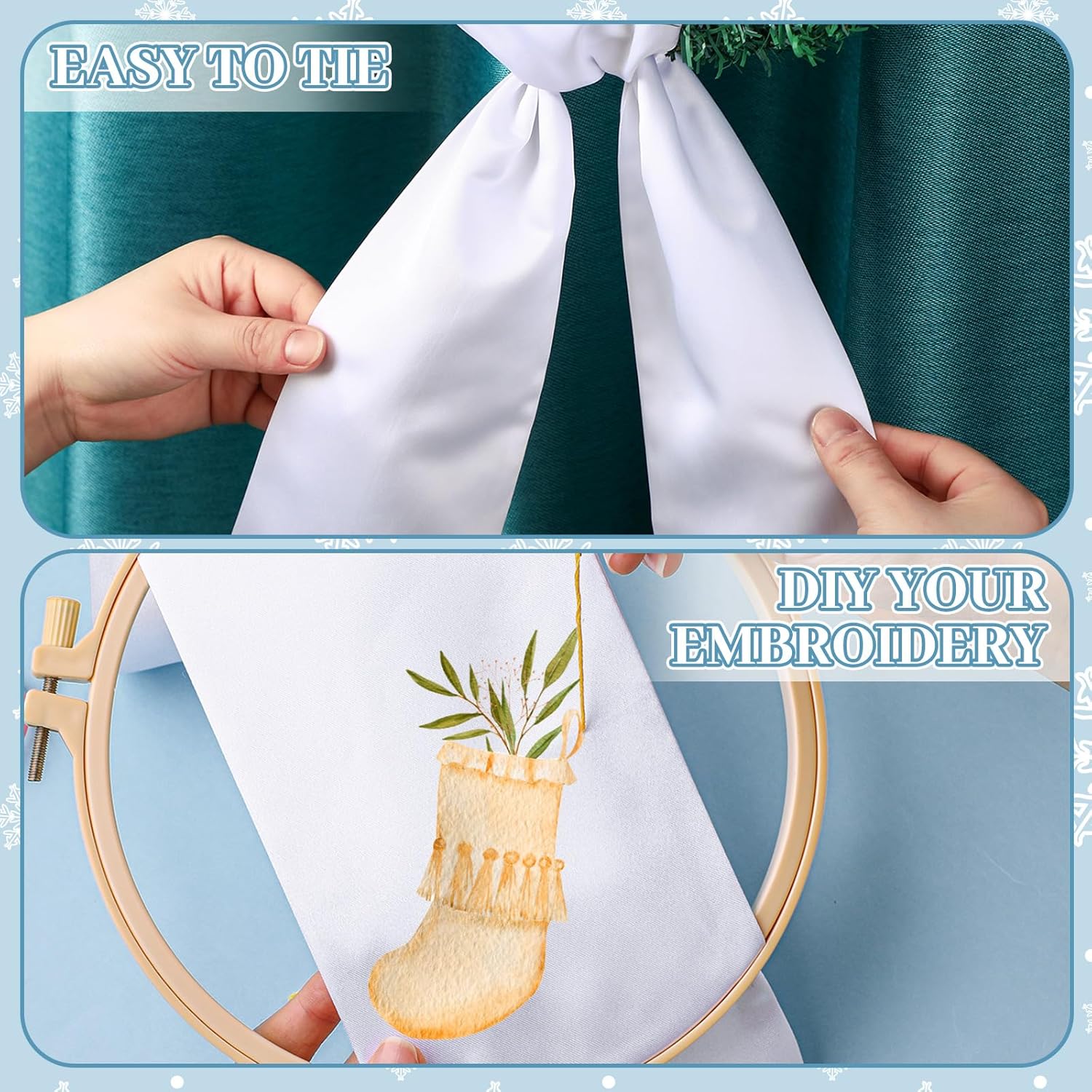 VitalCozy 12 Pcs Wreath Sash - Blank Embroidery Accessories for Indoor/Outdoor Decor | 4.49" X 56.30", White