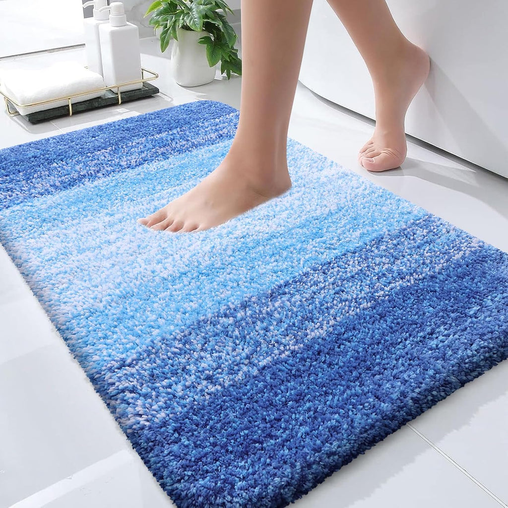 OLANLY Large Bath Rugs - Extra Soft Microfiber, Quick Dry & Washable | Light Royal Blue 50x30