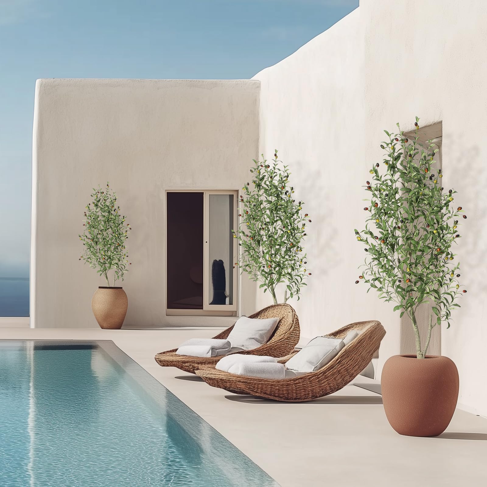 GarveeHome Faux Olive Tree 6 ft, Olive Trees Artificial Indoor with White Planter, Artificial Silk Plants with Green Leaves and Big Fruits for Home Office DéCor Living Room Bedroom Stairs Foyer,1 Pack