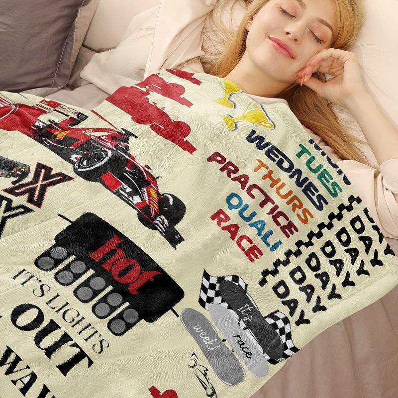 MHunter 50'' x 40'' Car Gift F1 Single Sided Flannel Blanket, Racing Car Throw Blanket House, Blankets All Seasons Warm Cozy Blankets for Sofa Chairs Bed Office Home Fans Boys Men Women All Ages
