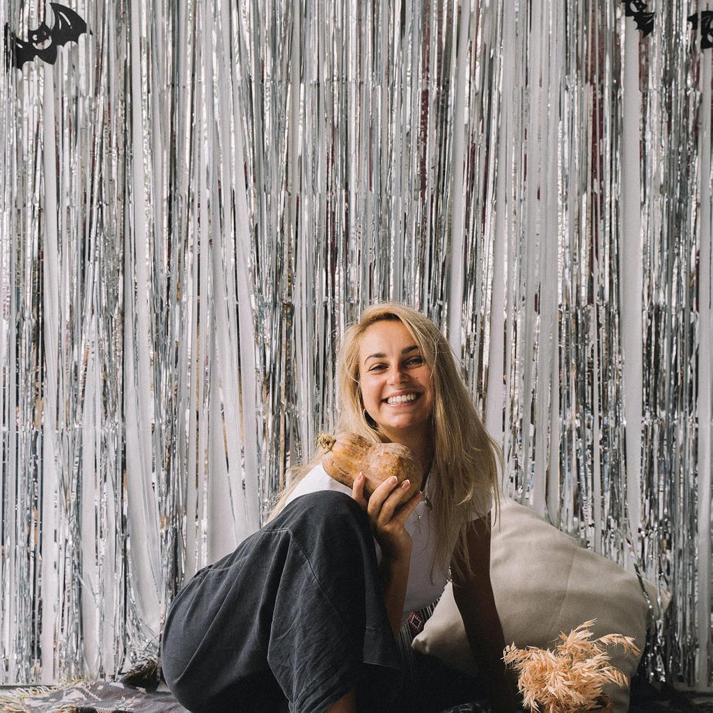 Skiennix Silver Foil Curtain Backdrop - 20 Pack Metallic Tinsel Fringe 3.2ft x 8.2ft for Parties & Photo Booths