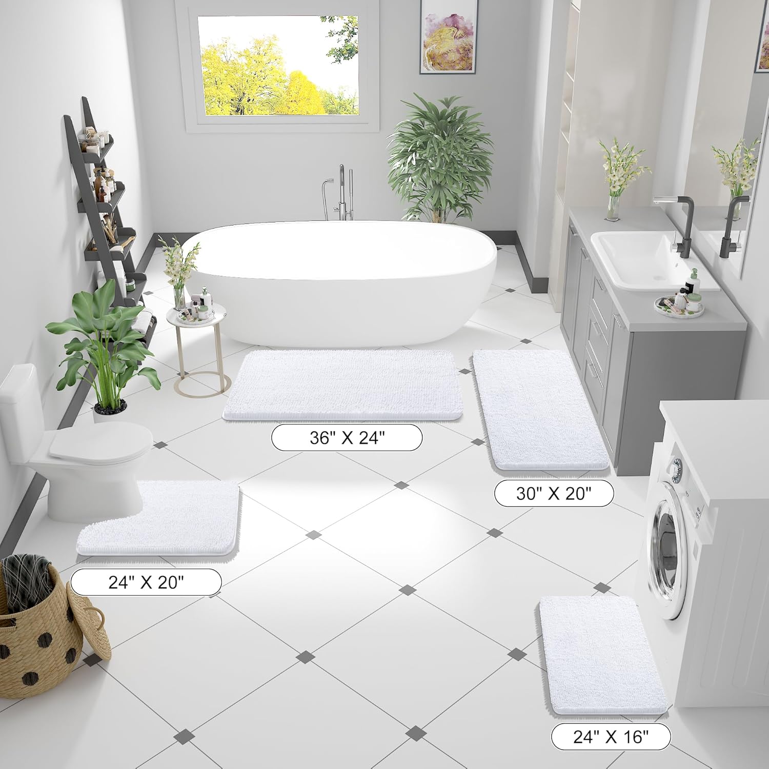 OLANLY Bathroom Rugs - Extra Soft Chenille Bath Mats | Quick-Dry, Machine Washable, 32x20, White