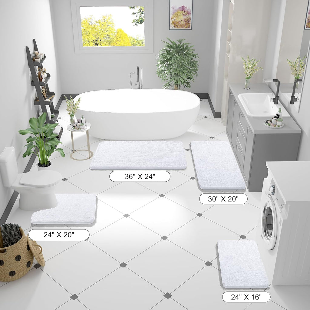 OLANLY Bathroom Runner Rugs - Extra Soft Chenille Bath Mats | 47x17, Quick Dry, Machine Washable, White
