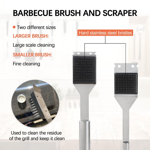 2 Pack Grill Brush and Scraper, 16" & 14" Stainless Steel Handle BBQ Cleaner - Heavy Duty Grate Cleaning Tool for Outdoor BBQ, Cookout, Gas/Charcoal Grills