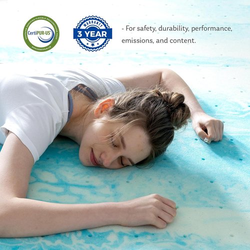 MLILY Queen Mattress Topper - 3 Inch Memory Foam with Gel Infusion | Cooling Pad, CertiPUR-US Certified, Blue 60”x80”