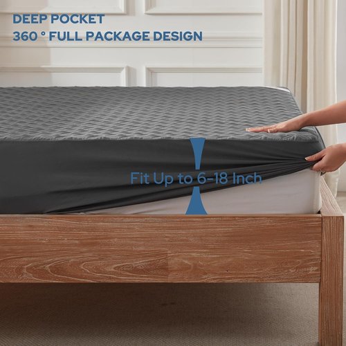 BEDLORE Waterproof Mattress Protector - Noiseless King Size Pad with Deep Pocket | Soft, Breathable, Washable (Gray)