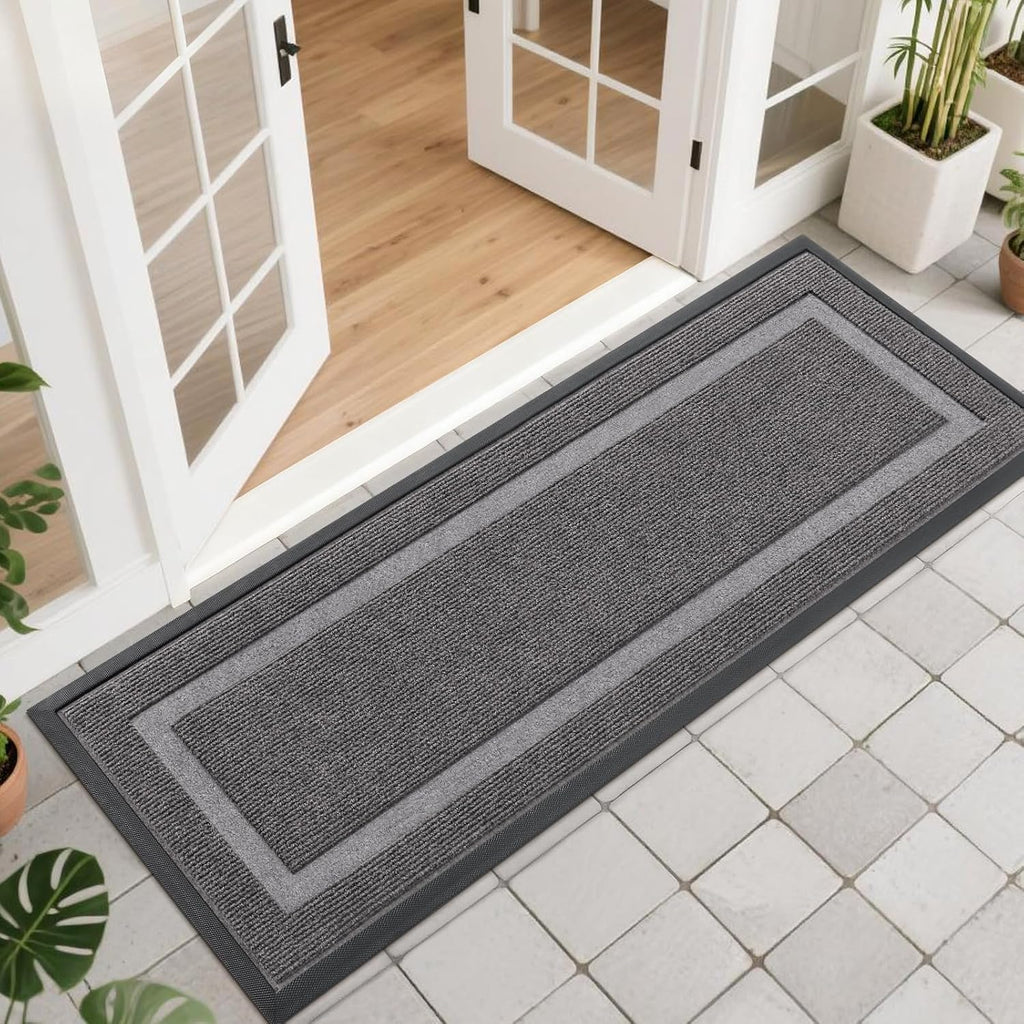 OLANLY Waterproof Front Door Mat - All-Season, Fade Resistant, Easy Clean, 47x17, Dark Grey