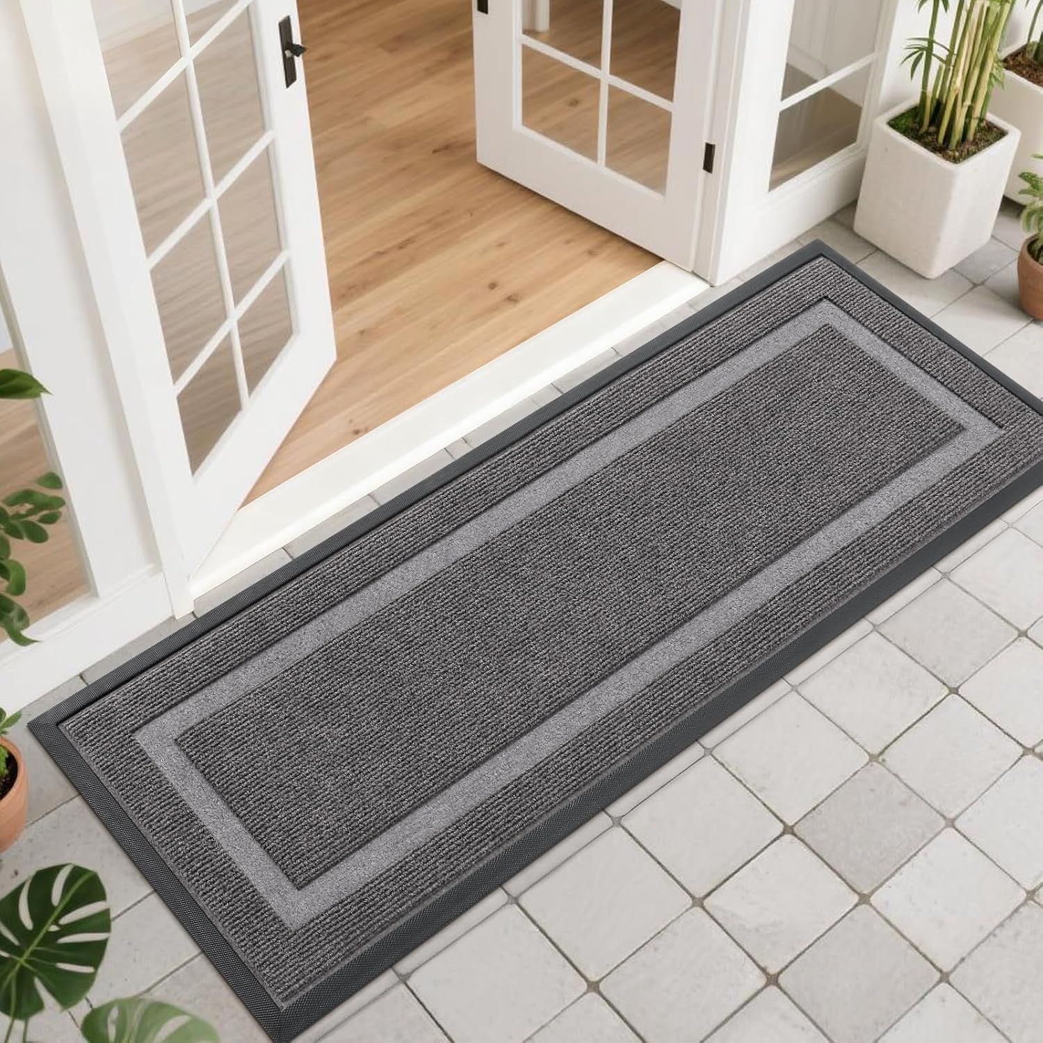OLANLY Waterproof Front Door Mat - All-Season, Fade Resistant, Easy Clean, 47x17, Dark Grey