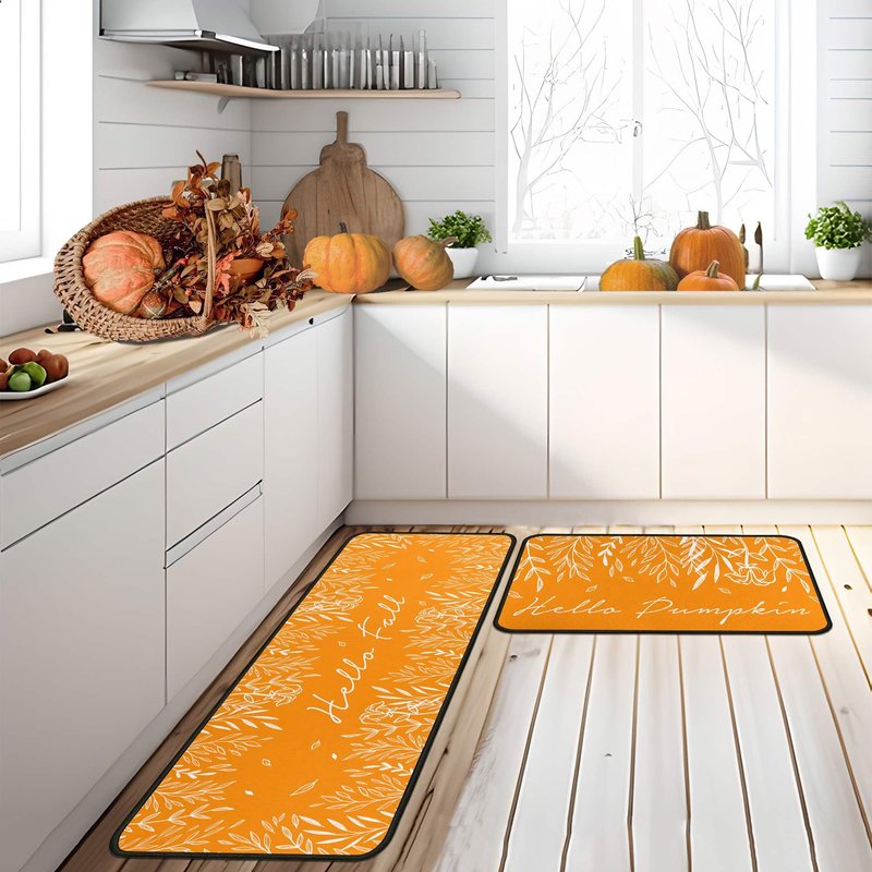 Putware Fall Kitchen Rugs and Mats Set of 2, Fall Decorations for Home Non Slip Backing Thanksgiving Kitchen Rug Seasonal Farmhouse Holiday Autumn Decor Kitchen Floor Mat 17"X47"+17"X30"