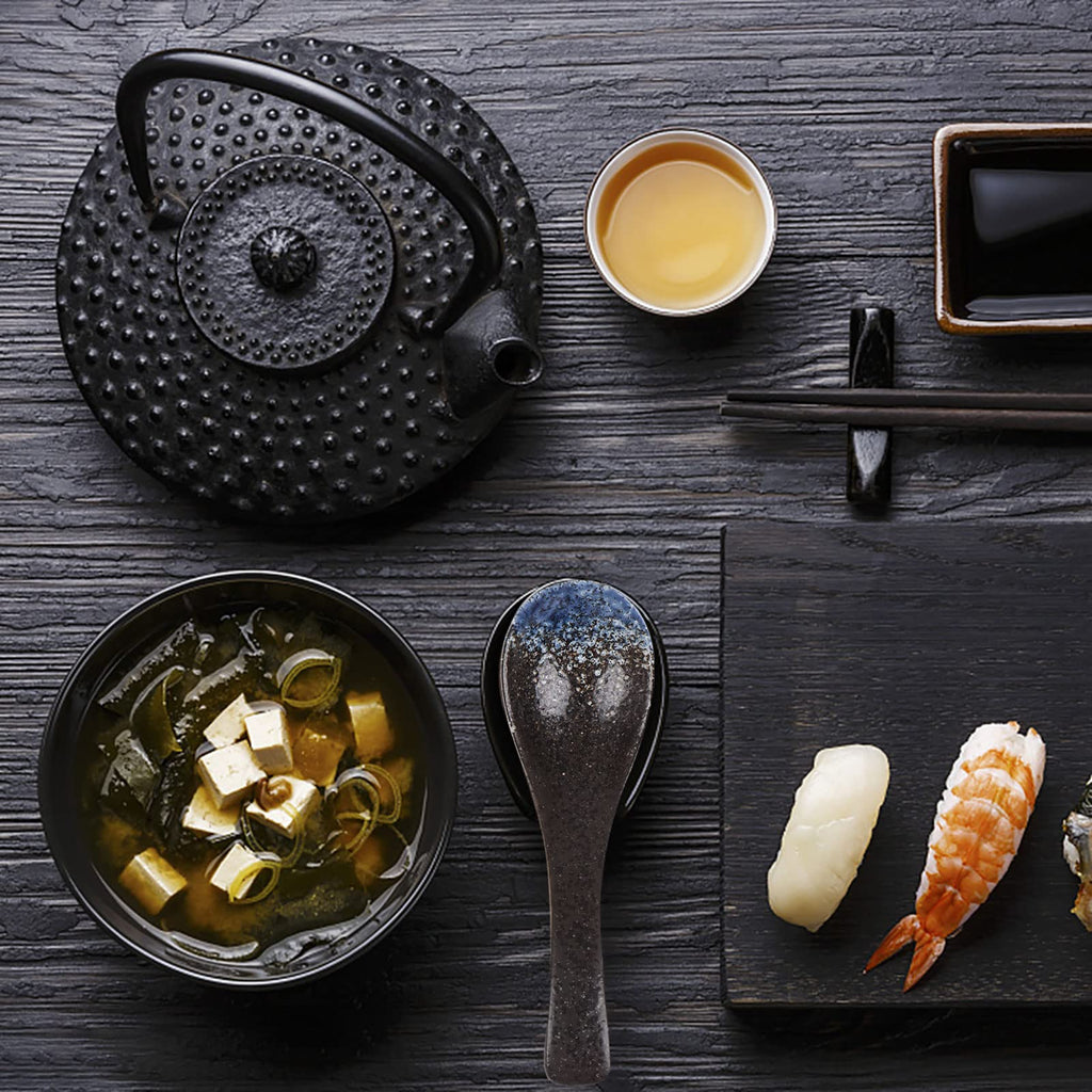 6 Pcs Ceramic Soup Spoons Japanese Retro Soup Spoons Chinese Soup Spoon Ceramic Asian Soup Spoons Rice Spoon Flatware Asian Serving Spoons Appetizers Tableware Meal Partner for Tasting