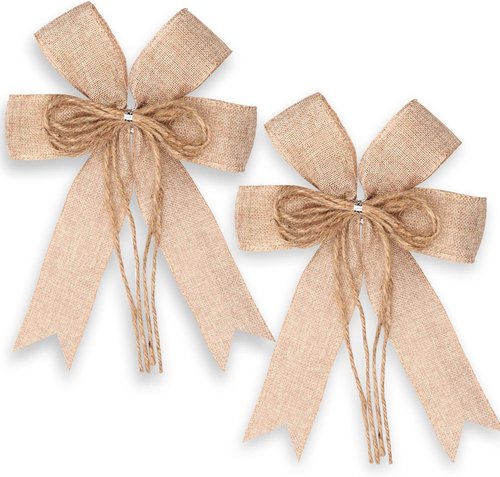 Hongsome Burlap Jute Hemp Rope Bows - Rustic Farmhouse Craft Decor for Gifts & Wreaths | 2 Pack