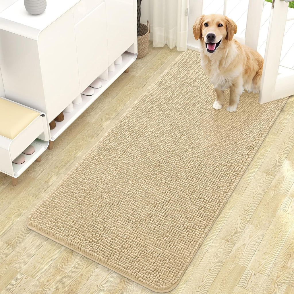OLANLY Dog Door Mat - Absorbent Non-Slip Chenille Mat for Muddy Paws | 47x24 Inches, Quick Dry, Indoor Use