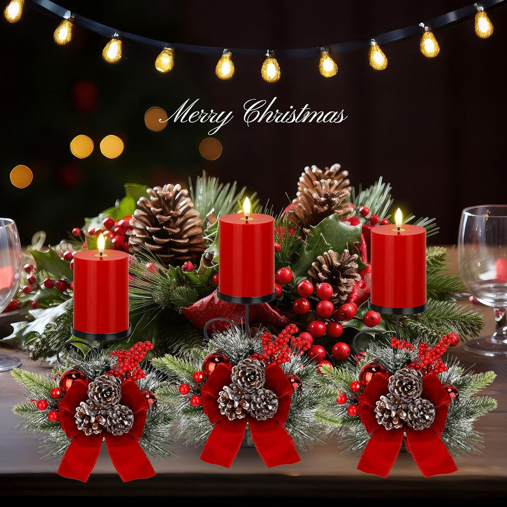 Yunlly Christmas Candle Holders Set of 3 - LED Battery Operated Pine Cone Design | Festive Table Centerpiece