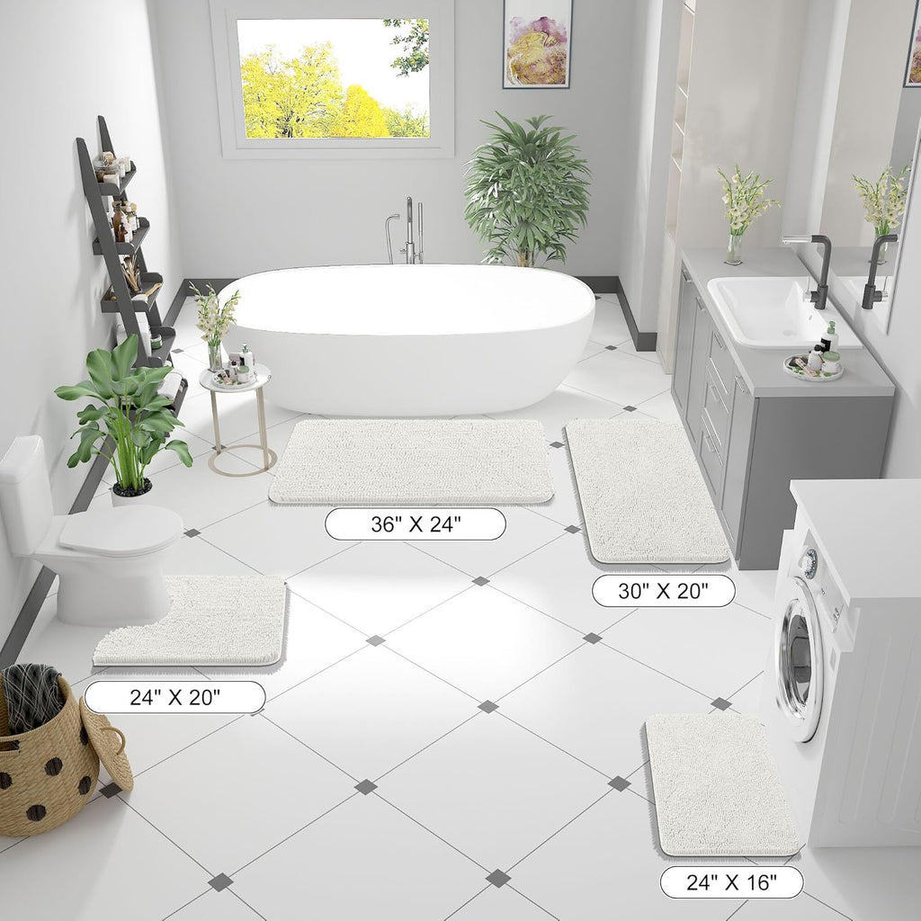OLANLY Bathroom Rugs - Extra Soft Absorbent Chenille Mats | Quick Dry, Machine Washable, Ivory 59x24