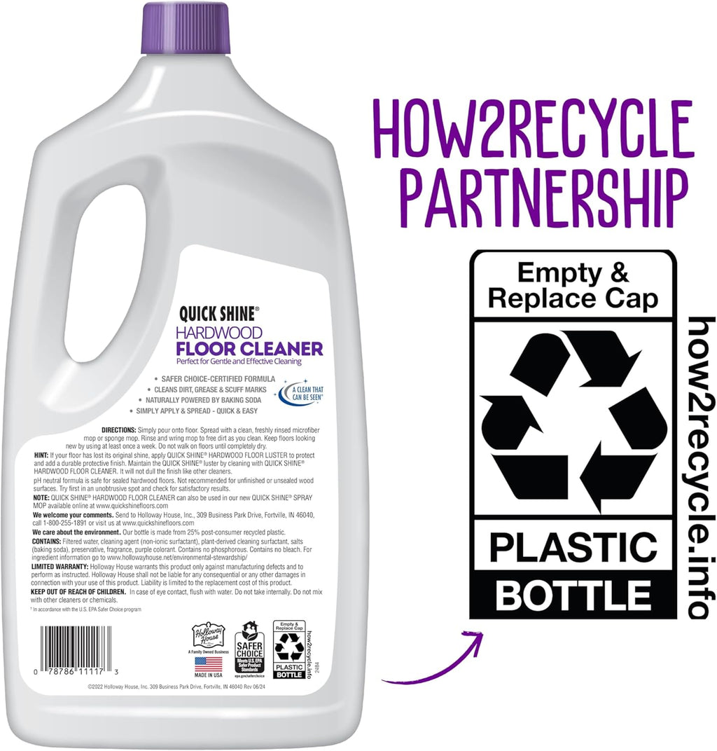 Quick Shine Hardwood Floor Cleaner 64oz - Streak-Free, No Rinse Formula | Ideal for Spray & Vac Mops