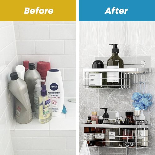 KESOL Shower Caddy - Rustproof SUS304 Stainless Steel Wall-Mounted Organizer | 2 Pack, Silver Finish