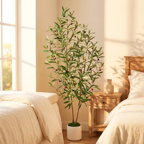FSOHOI Olive Trees Artificial Indoor, 5FT Faux Olive Tree with Pot & Lifelike Fruits, Artificial Plants Tall Fake Tree Silk Floor Plant for Outdoor Home Office Room Stairs Foyer Entryway Decor