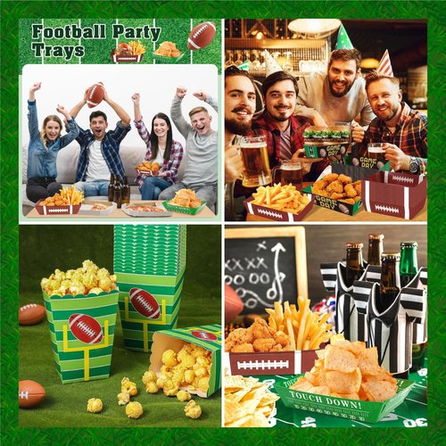 Glazeal 48Pcs Football Party Supplies, 36pcs Disposable Football Paper Trays Plates with 12pcs Popcorn Box for Football Theme Party Favors Gameday Birthday Sport Party Decor