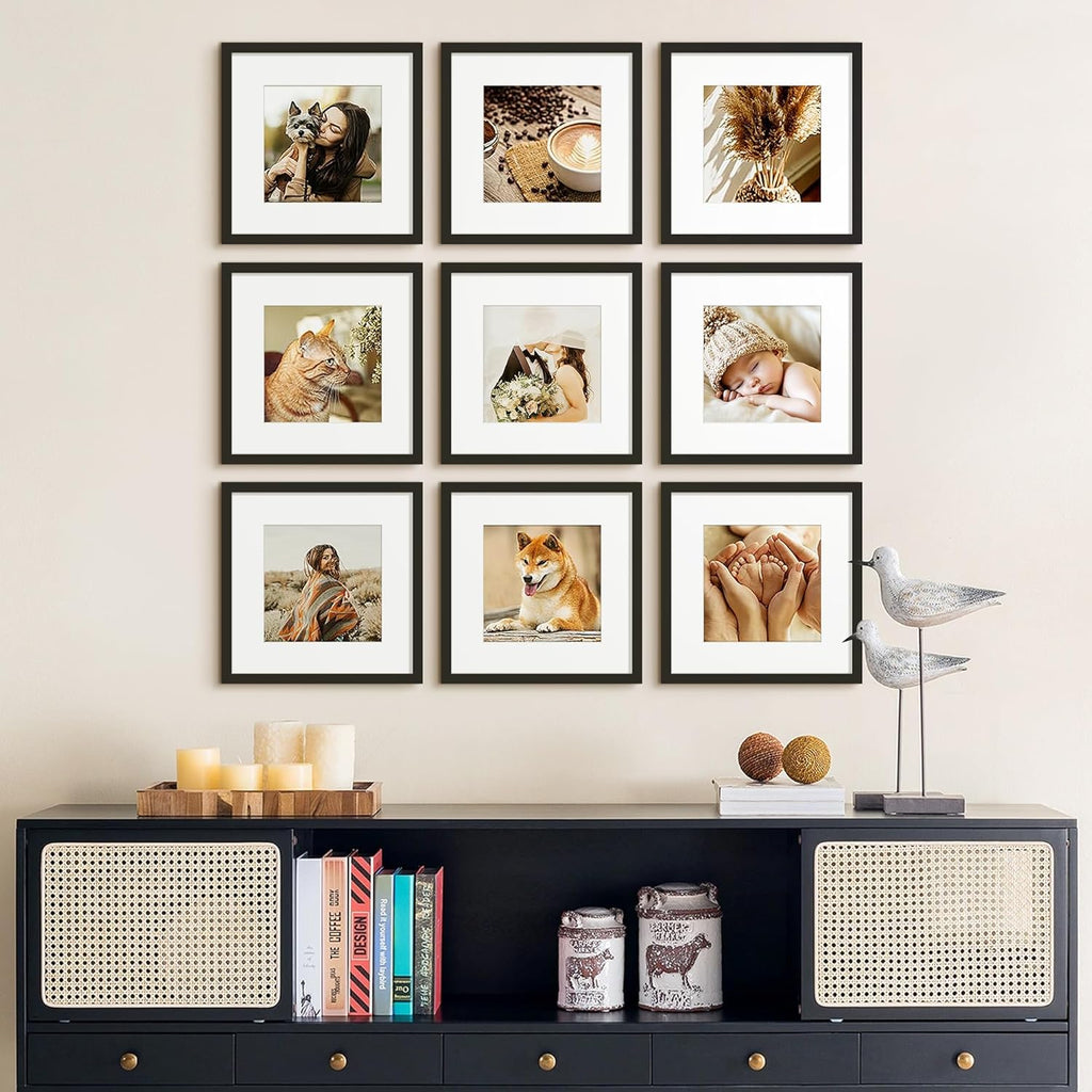 Upsimples 12x12 Picture Frame - Display 8x8 Photos with Mat or 12x12 Without Mat | Black, 1 Pack