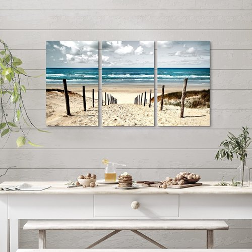 Sea Whisper Coastal Beach Wall Art Bedroom: 3 Pieces Ocean Picture Seaside Painting Print on Seascape Artwork for Living Room Bathroom Decor(16x26)