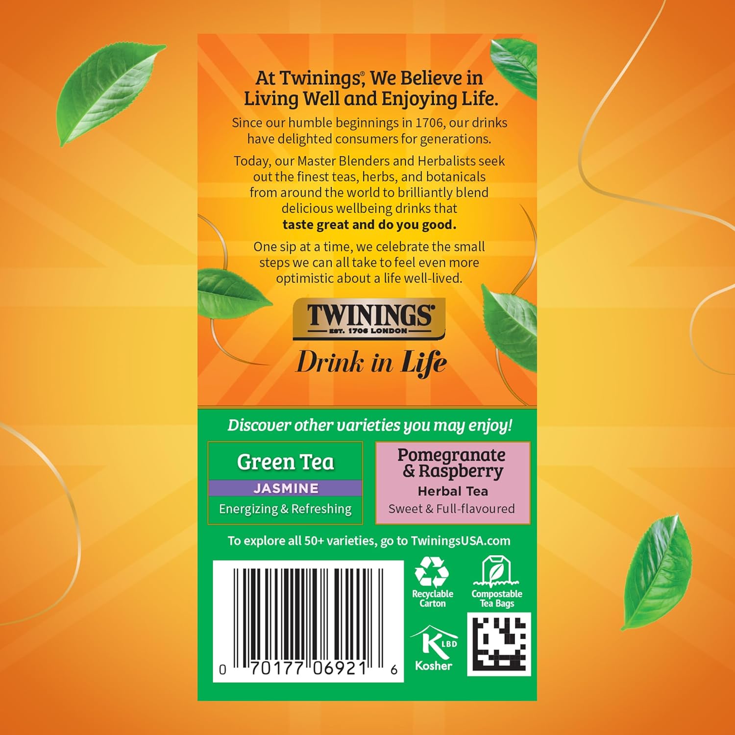 Twinings Green Tea - Pomegranate, Raspberry & Strawberry Flavor - 20 Individually Wrapped Teabags
