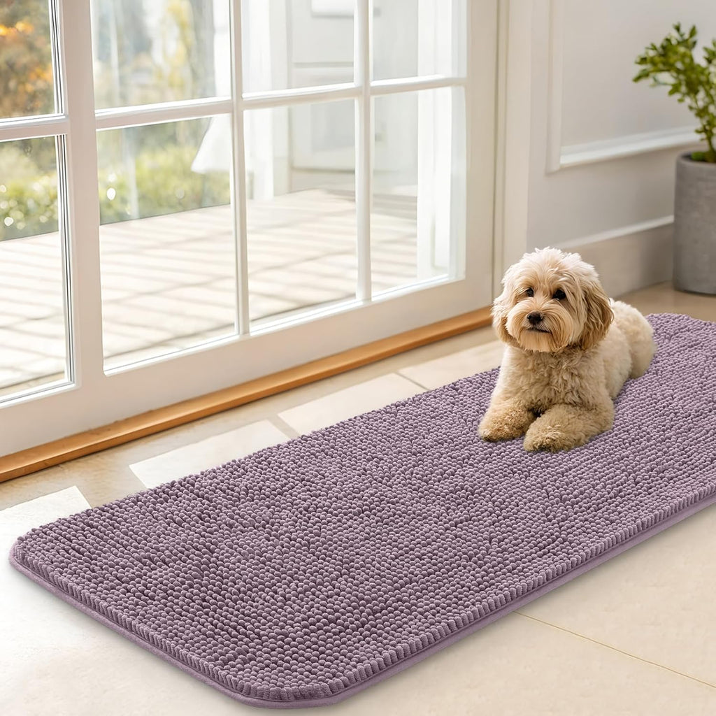 OLANLY Dog Door Mat - Absorbent Non-Slip Washable Doormat for Muddy Paws | 47x17 Deep Plum