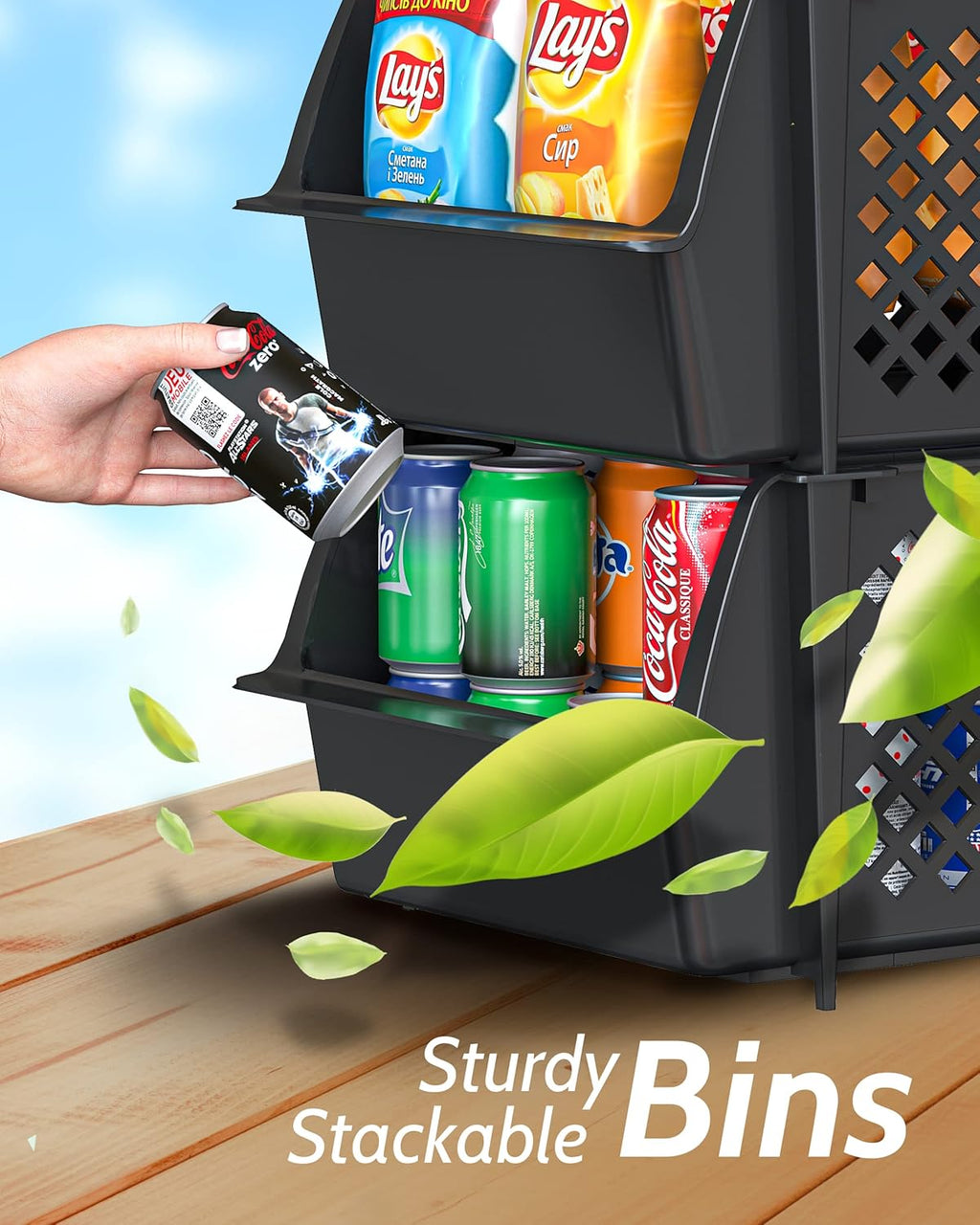 TidyFriend Stackable Storage Bins - Open Front Pantry Organizers for Kitchen & Home | 4 Pack (Black)