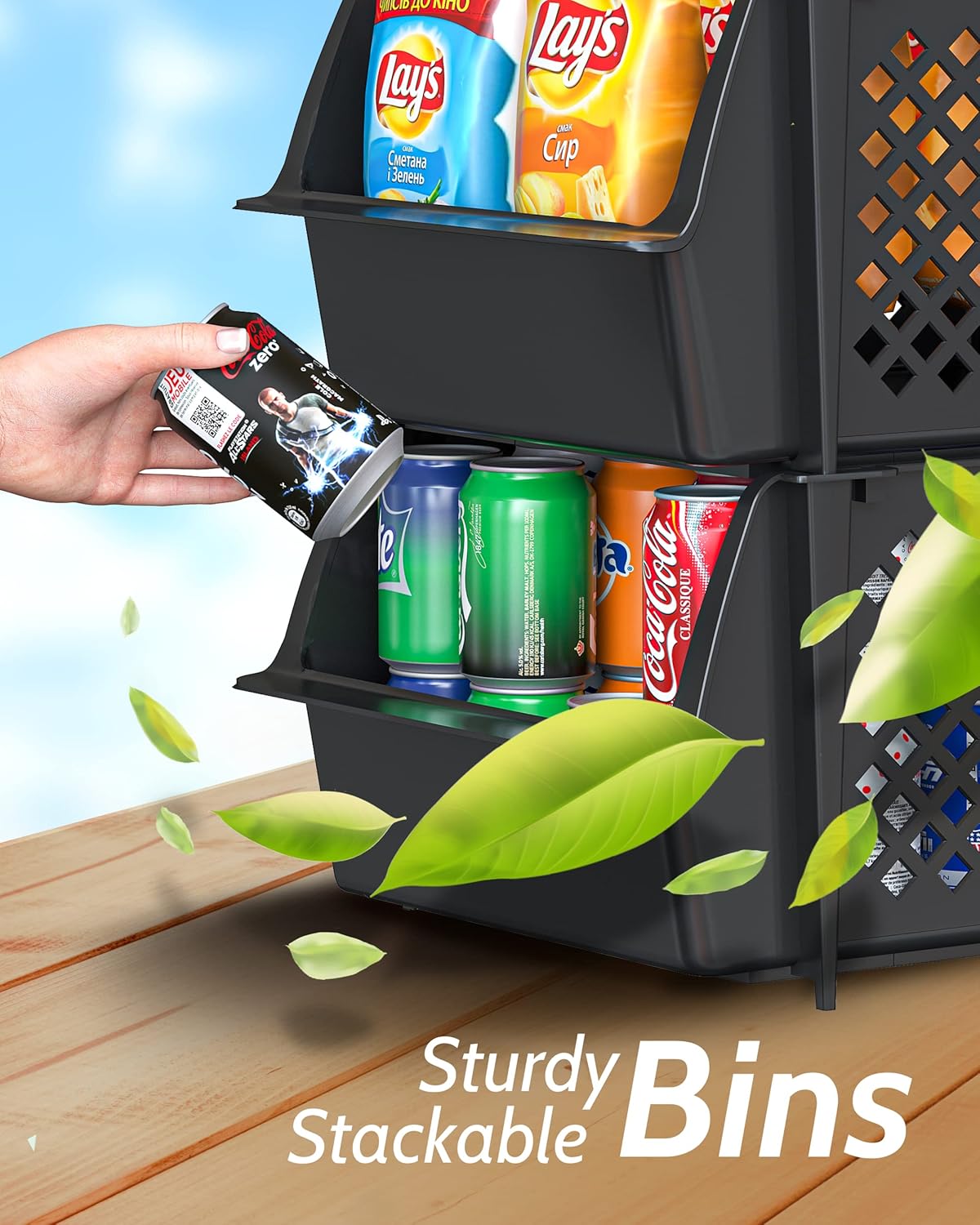 TidyFriend Stackable Storage Bins - Open Front Pantry Organizers for Kitchen & Home | 4 Pack (Black)