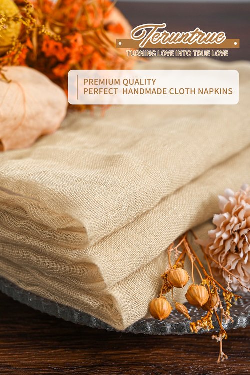 100 Pieces Cloth Napkins Beige Dinner Cheesecloth Napkins for Wedding,Wrinkled Cloth Napkins Bulk for Home Party Rustic Table Decoration, 17 x 17 Inch