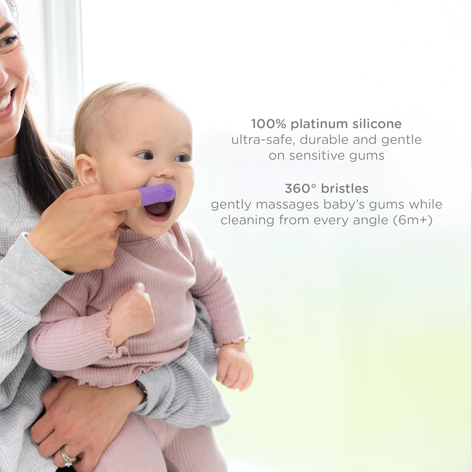 Ubbi Grow With Me Toothbrush Set - Silicone Finger Brush & 360° Soft Bristled Toothbrush | Smoothie Purple