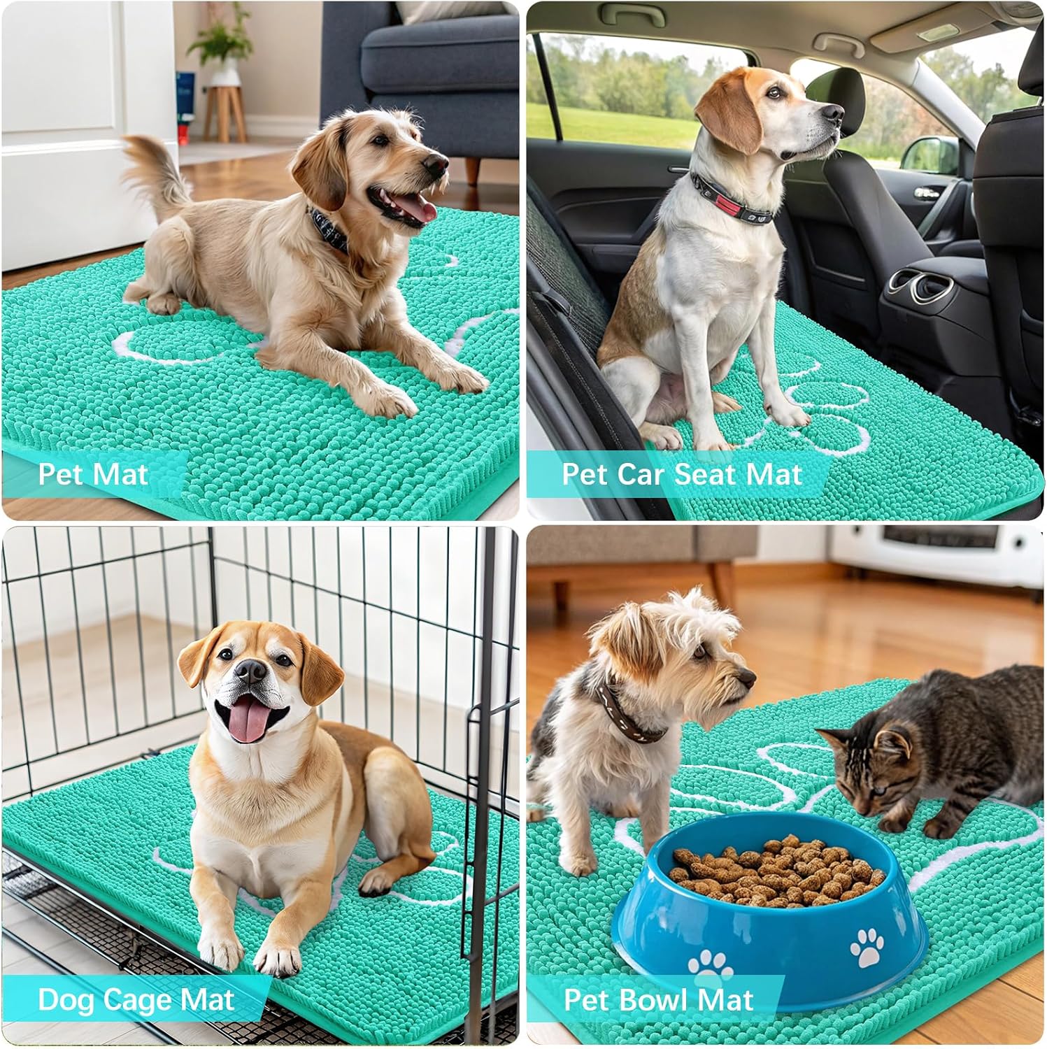OLANLY Dog Door Mat - Absorbent Non-Slip Mud Mat for Paws | 59x35 Teal Chenille Design