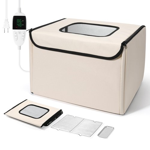 LIFVCNT Bread Proofer & Dough Proofing Box – Foldable Sourdough Fermentation Box with Adjustable Temperature (68–132℉), 0–99H Timer, Metal Rack & Water Tray – Ideal for Yogurt, Pizza, Bread Baking